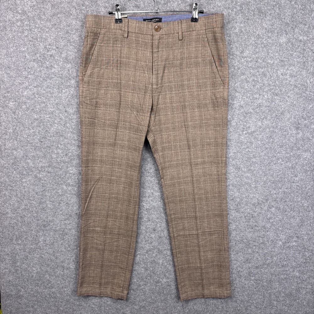 Banana Republic Kentfield Pant 32x30 Brown Plaid Cotton Vintage Straight Fit NWT